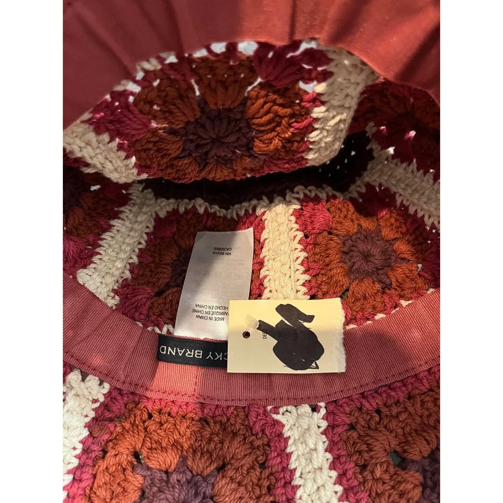 Lucky Brand Bucket Hat Womens OS Multicolor Crochet Granny‎ Square Boho Retro